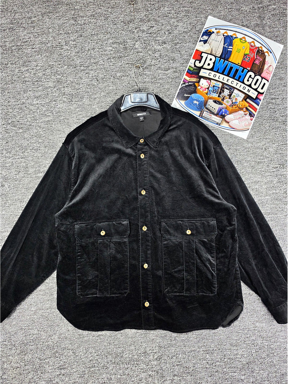 NOVAMEN Men's Black Corduroy Shacket Button Front Point Collar Pockets L